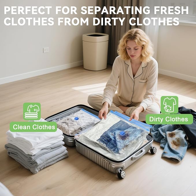 15 Pack Vacuum Seal Bags for Clothing Travel with -60000Pa USB Pump, Save 80% of Space for Clothes (15 Combo) - Image 4