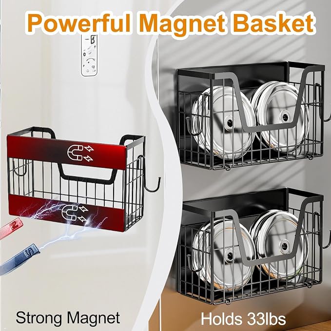 Magnetic Basket for Refrigerator Door,Magnetic Fridge Shelf Storage - 2pc | Versatile Produce & Vegetable Storage Container,Pantry Organizer & Holder,Large Capacity Basket for Kitchen,Cabinet,Pantry - Image 3