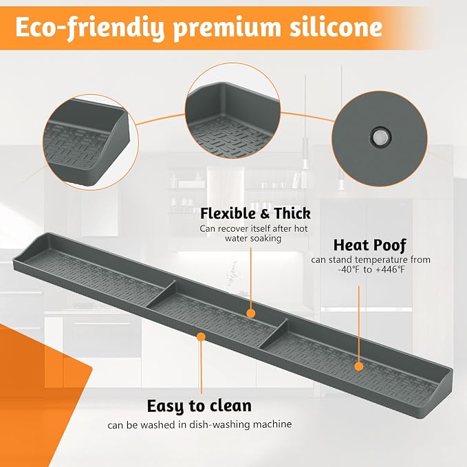 Magnetic Stove Shelf for Back of Stove, 30 Inch Silicone Stove Top Spice Rack for Kitchen Organization, Heat Resistant Over the Stove Shelf with 6 Powerful Magnets, Fits Flat & Curved Stoves- Grey - Image 4