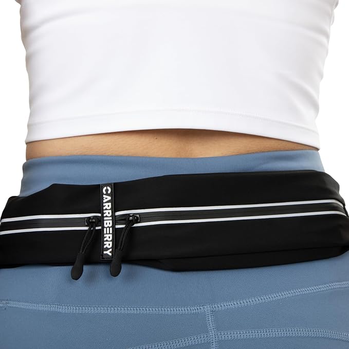Slim Running Belt - Dual Pocket Waterproof Pouch for All Phones | Expandable Pockets; Reflective Pull Zippers; Bounce Reduction Technology; Adjustable elastic waistband; For Phones & Keys - Image 3