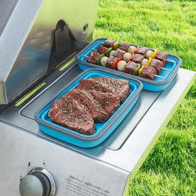 Extra Large Collapsible Food Storage Containers with Lid & Air Vent, 81 oz, 4 Pack, XXL Collapsible Marinade Container BBQ Prep Foldable Silicone Containers, Microwave Freezer Dishwasher Safe, Blue - Image 3