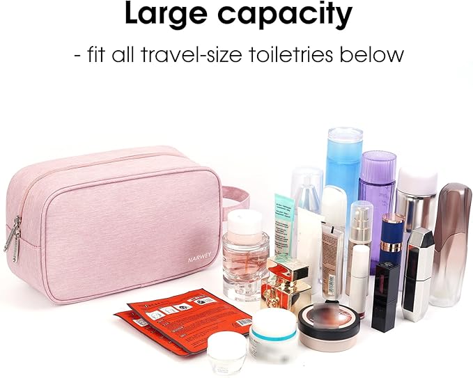 Narwey Travel Toiletry Bag for Women Traveling Dopp Kit Travel Bag for Toiletries Cosmetic Bag Makeup Bag Medicine Bag for Traveling (Pink) - Image 3