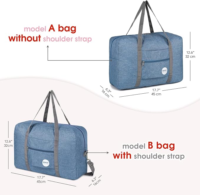 WANDF Personal Item Travel Bag, Carry On Duffle Bag Women | 18x14x8 inches, Airline Underseat Aprroved, Weekend Overnight Trips, Lightweight Packable - Image 3