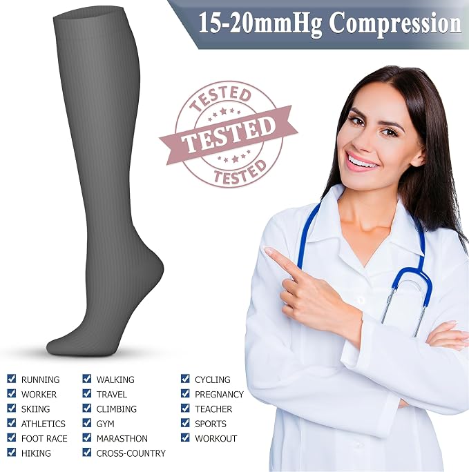 QUXIANG Copper Compression Socks for Women & Men Circulation (8 Pairs) - Best for Running Athletic Cycling - 15-20 mmHg - Image 6