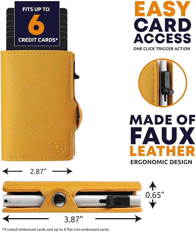 Pop Up Wallet for Women | Slim RFID Blocking Card Holder for Small Purse & Crossbody Bag | Compact Metal Wallet 4-6 Card Capacity | Saffiano Orange - Image 6