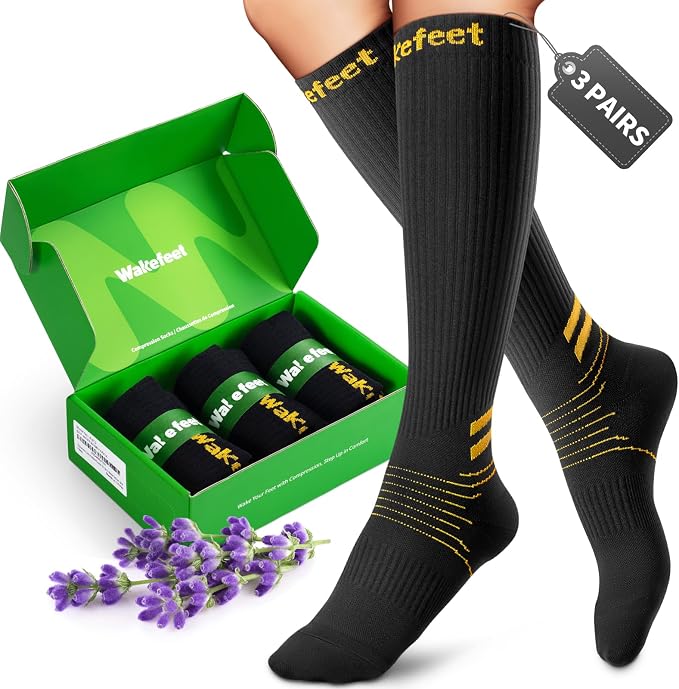 Compression Socks for Men Women 3 Pairs, Compression Stockings, Fragrance Flight Socks for Nurse,Pregnancy,Travelling, Runing, Circulation by Wakefeet