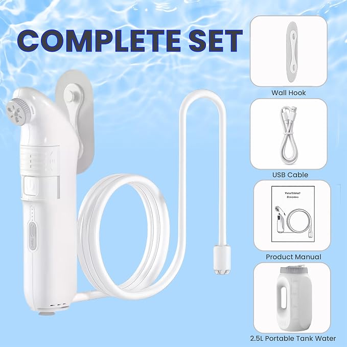 2Clean Portable Bidet, USB Rechargeable High Pressure Travel Sprayer, Home | 2.5L water container with adjustable spray and wall bracket. Lightweight portable bidet for travel, home, camping, and work. - Image 2