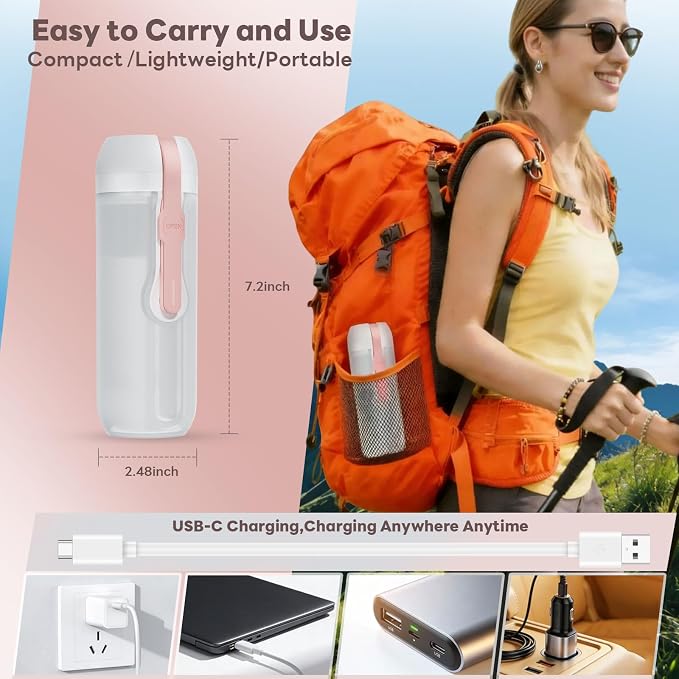 Portable Electric Bidet for Travel with 180° Adjustable Nozzle, Strong Water Pressure- Handheld Rechargeable USB-C Bidet,350ml Waterproof Personal Hygiene Cleaner for Postpartum Women, Camping (Pink) - Image 2