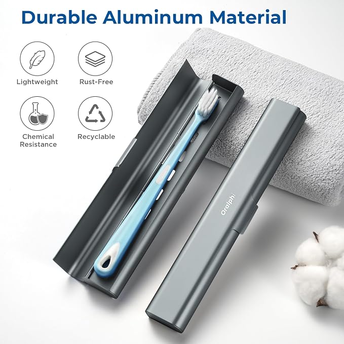 Aluminum Toothbrush Travel Case, Portable Travel Toothbrush Holder, Durable Manual Toothbrush Box Container for Traveling, Bathroom, Camping, Business Trip-Gray Blue - Image 2