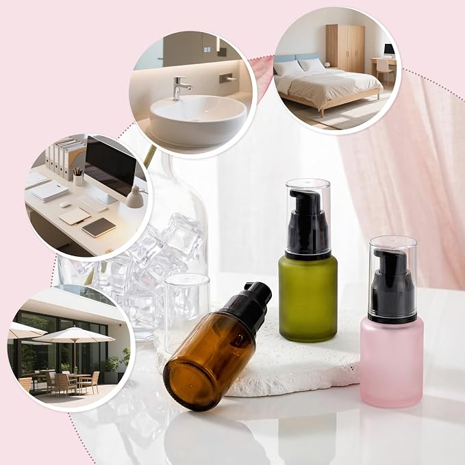 Segbeauty 1oz Frosted Glass Pump Bottle for Oils, 3pcs Mini Refillable Lotion Bottles for Travel, 30ml Travel Size Serum Bottle Empty, Portable Small Liquids Dispensers Cream Container in Mixed Color - Image 5