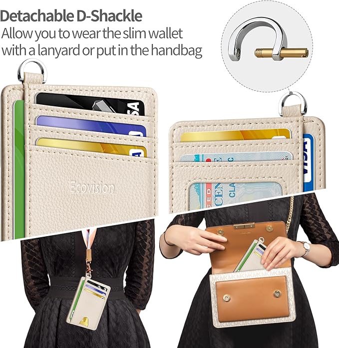 Slim Minimalist Front Pocket Wallet, RFID Blocking Credit Card Holder Wallet with Detachable D-Shackle for Men Women - Image 3