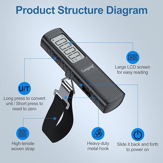 Battery-Free Digital Luggage Scale, 110lbs/50kg Portable Handheld Hanging Scale for Luggages, Suitcases, Backpacks & Bags, Easy Weighing for Travel, No Need Batteries (Black) - Image 5