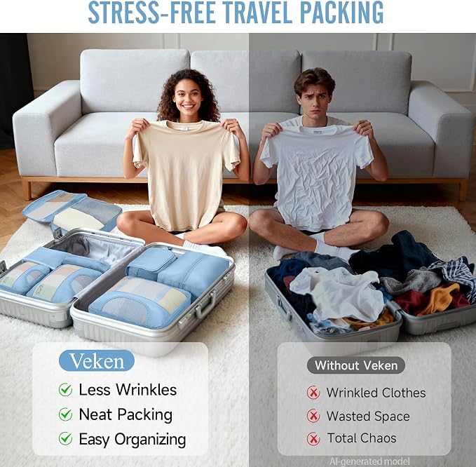 Veken 10 Set Packing Cubes for Travel Essentials, Suitcase Organizer Bags in 4 Sizes, Carry-On Luggage Accessories with Laundry Bag, Airplane Must Have with 99-Count Mesh Holes - Image 7