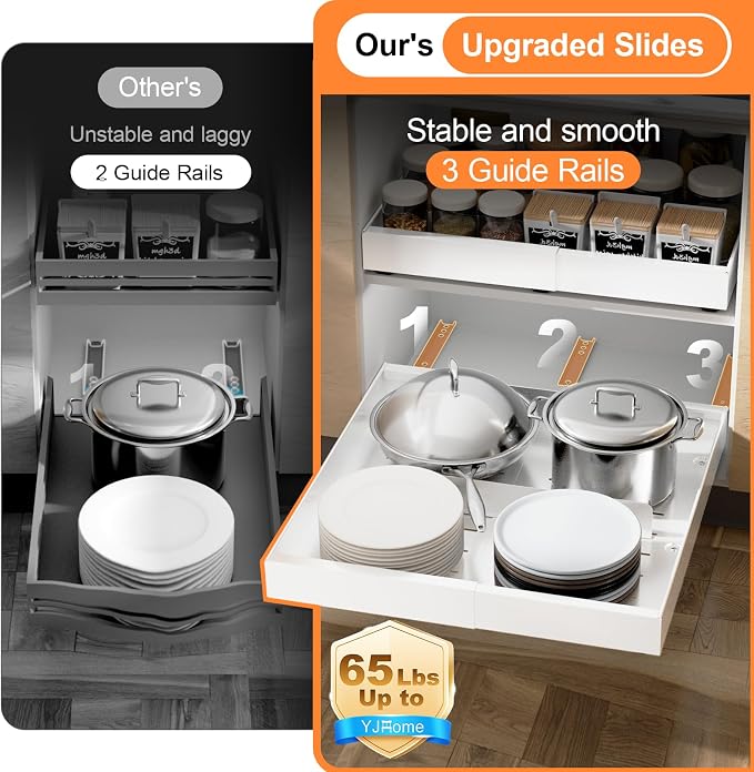 YJHome 2 Pack Pull Out Cabinet Organizer, No Drill Expandable Width 12"-20" & 21" Depth, Adhesive or Screw-In Installation, Magnetic Divider for Custom Storage, for Kitchen Pantry Bathroom Cabinet - Image 3