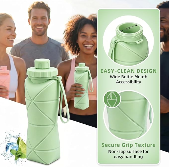 Collapsible Travel Water Bottle 28oz (800ml), BPA-Free, Foldable Silicone Lightweight Reusable Water Bottle with Leak-Proof Lid & Lanyard, Portable for Travel Cycling Gym Camping - Image 6