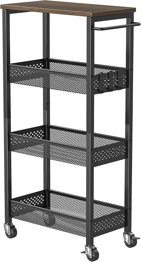 XYZLVSI Slim Rolling Storage Cart, 4 Tier Small Bathroom Cart Organizer | 9.1" W narrow storage cabinet with wooden top and metal handle, ideal for kitchen/dorm, between washer and dryer storage - Image 8