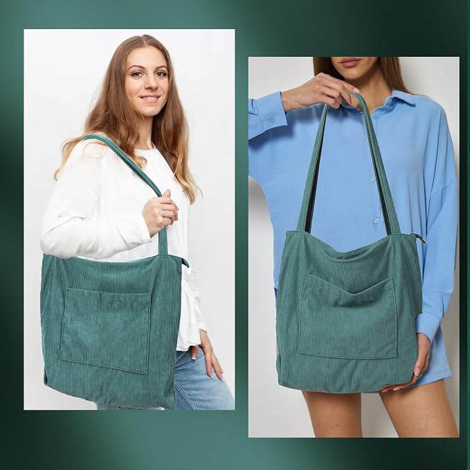 WantGor Women Corduroy Tote Bag, Large Shoulder Hobo Bags Casual Handbags | Big Capacity Shopping Work Bag - Image 6