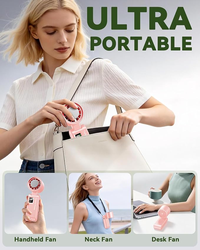 Portable Handheld Fan with Ice Cooling, 7.5m/s High Speed Turbo Fan, 150° Foldable 4-in-1 Personal Neck Fan, 199 Speed Stepless Control, USB-C Rechargeable for Travel, Makeup, Hiking,Pink - Image 6