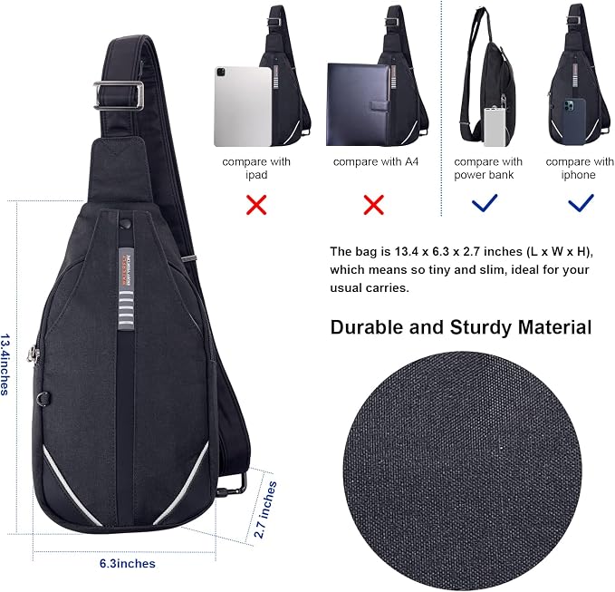 WATERFLY Small Crossbody Sling Backpack Anti Theft Backpack for Traveling Chest Bags for Men&Women Multipurpose Casual Daypack Hiking Shoulder Bag (Black) - Image 5