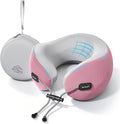 Premium Travel Neck Pillow Cooling Ice Silk Memory Foam Cervical Pillow for Airplane & Long Flights, Ergonomic Neck Support for Sleeping & Pain Relief, Washable Cover, Compact Carry Case (Pink) by SKYTRAXCOMF