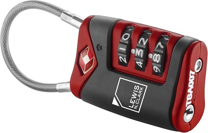 Lewis N. Clark TSA-Approved Easy-to-Set Combination Luggage Lock With Steel Cable, Red, One Size - Image 5