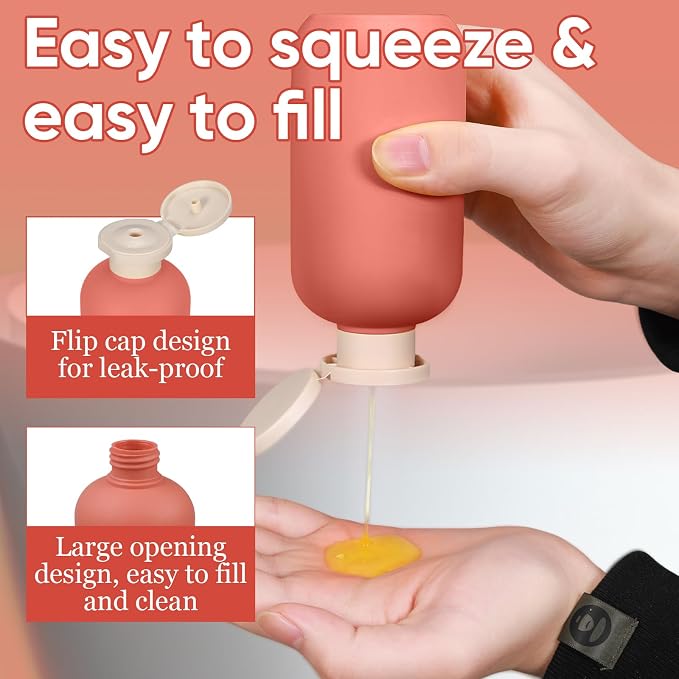 4 PACK 6.8 oz Plastic Travel Shampoo Bottles, Refillable Flip Cap Squeeze Bottles for Toiletries, Large Leakage-proof Travel Shampoo and Conditioner Container - Image 2
