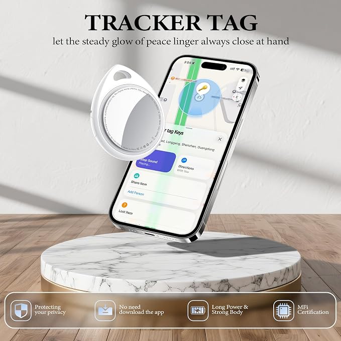 Air Tracker Tags-4 Pack Work with Apple Find My (iOS Only) 100dB Sound | 5.3 Smart Bluetooth Tracker, Smart Tag with Keychain/Lanyard, Item Finder for Luggage/Key/Suitcase, Replaceable - Image 2
