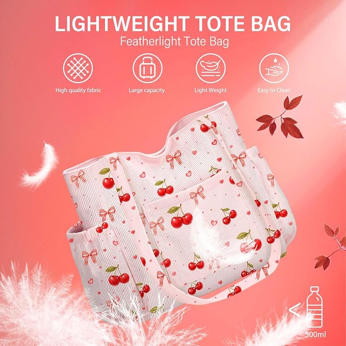 Corduroy Tote Bag for Women,Large Capacity Cute Tote Bags With 6 Pockets,Crossbody Shoulder Handbag for Work Travel Gym - Image 7