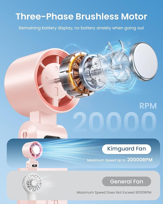Handheld Portable Turbo Fan with Ice Cooler, Speed (1-199) 5500mAh Rechargeable Personal Fan,[20H Cooling Time] Mini Yet Powerful [20000 RPM] Small Pocket Fans for Travel/Outdoor/Home/Office, Pink - Image 4