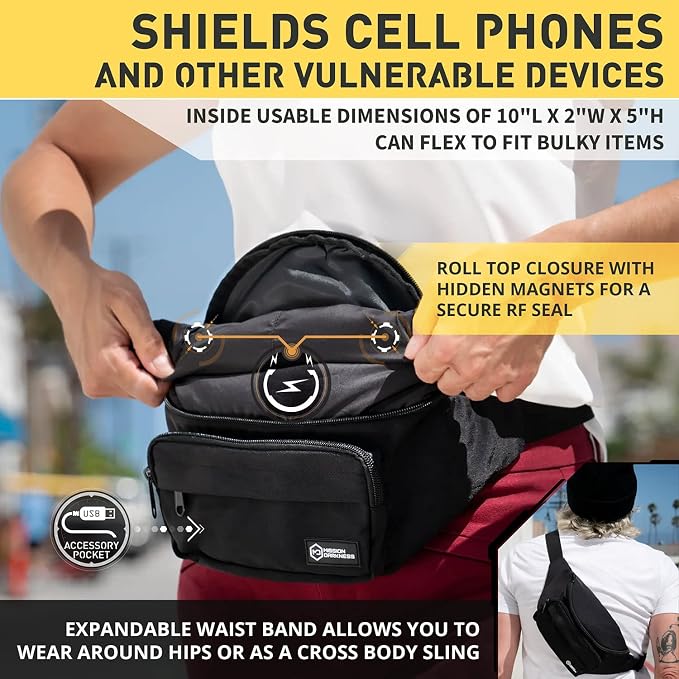Mission Darkness FreeRoam Faraday Belt Bag // Fanny Pack Travel Sling with RF/EMF Shielding Liner. Signal Blocking Anti-tracking Data Privacy Mobile Device Security. Fits Cell Phones + Accessories - Image 3