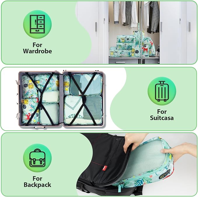 8 Pcs Packing Cubes for Kids, Luggage Packing Organizers, Travel Essentials | Kids Compression Packing Cubes, Breathable Material Space Saving Waterproof Various Size Suitcase Organizer, Girls and Boys - Image 5