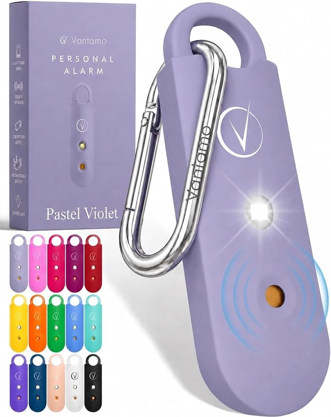 Vantamo Personal Alarm for Self Defense with Low Battery Notice, Strobe Light & Extra Loud 130 dB Double Speakers Safety Keychain Set for Women, Rechargeable Panic Button for Womens Self Defense by Vantamo