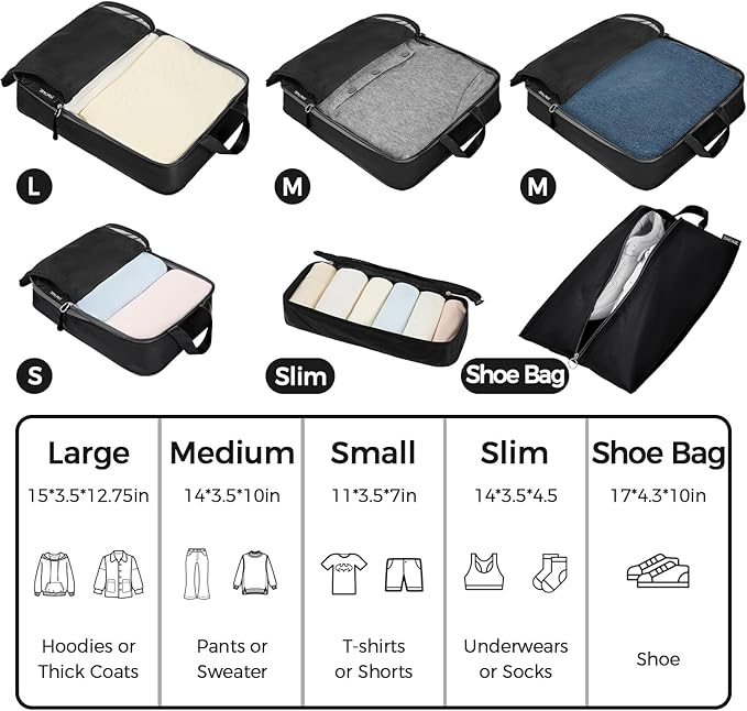 BAGAIL 6 Set Ultralight Compression Packing Cubes Packing Organizer for Travel Accessories Luggage Suitcase Backpack - Image 2