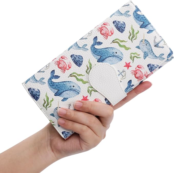 GOIACII Women's Wallet RFID Blocking Large Capacity Card Holder Ladies Phone Clutch Travel Long Purse Whale Print - Image 6