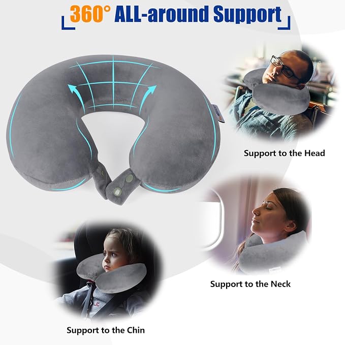 SAIREIDER Airplane Pillow 100% Memory Foam Neck Pillow for Airplanes Flight Rest Best Adjustable Travel Neck Support Pillows-Prevent The Heads from Falling Forward (Grey) - Image 3