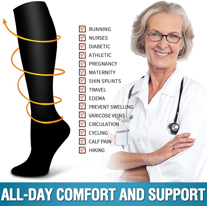 6 Pack Copper Compression Socks for Women and Men Circulation-Best Support for Medical,Running,Nursing,Athletic - Image 6