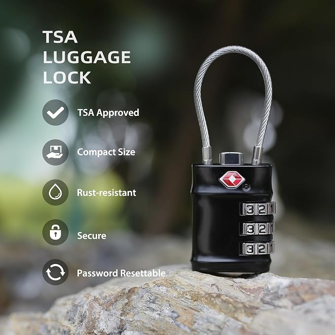 Luggage Locks TSA Approved Travel Essentials, TSA Locks for Luggage, 3 Digit Combination Padlock with Code, Combo Small Padlock for Suitcase, Backpack, Bag Zipper, Locker, Gun Case, 1-Pack - Image 3