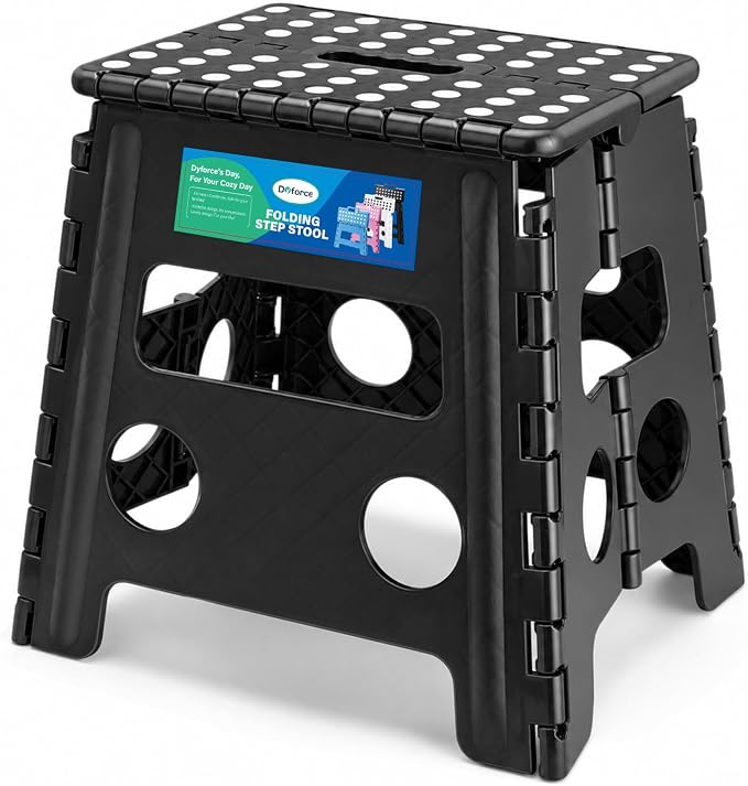 Dyforce Folding Step Stool 13 Inch,300lbs Foldable Stool for Adults & Kids | Stepping Stool Black,Non-Slip Plastic Compact Foot Stool with Carry Handle,Lightweight for Bathroom Kitchen Bedroom Garden by DyforceHomeDecorCOLTD