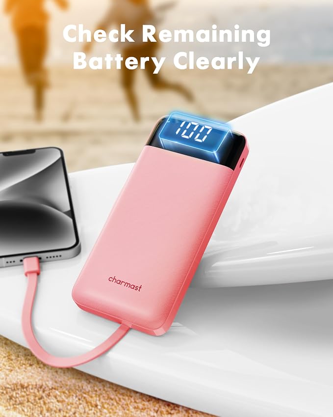 charmast Power Bank Portable Charger with Reinforced Built-in 4 Cables | 3A Fast Charging,10000mAh,6 Outputs 3 Inputs,Travel Essentials,TSA Compliant,LED Display,compatible with iPhone Samsung Moto - Image 7