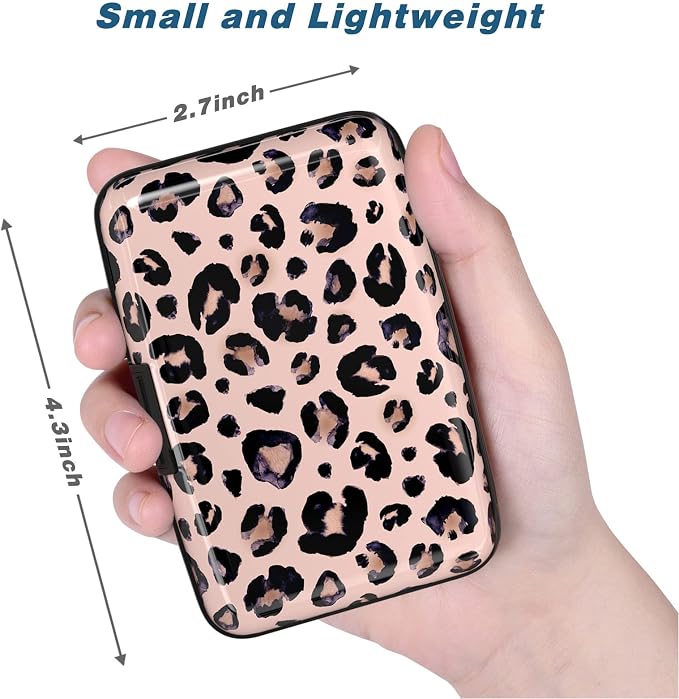 Credit Card Holder, Mini Aluminum Card Wallet RFID Blocking Slim Metal Hard Card Case for Women Men, Pink Leopard - Image 3