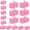 16 Pack-Extra Large Heavy Duty Moving Bags - Waterproof Storage Totes with Handles & Zippers, Foldable for College Dorm, Storage (Pink) by Unknown