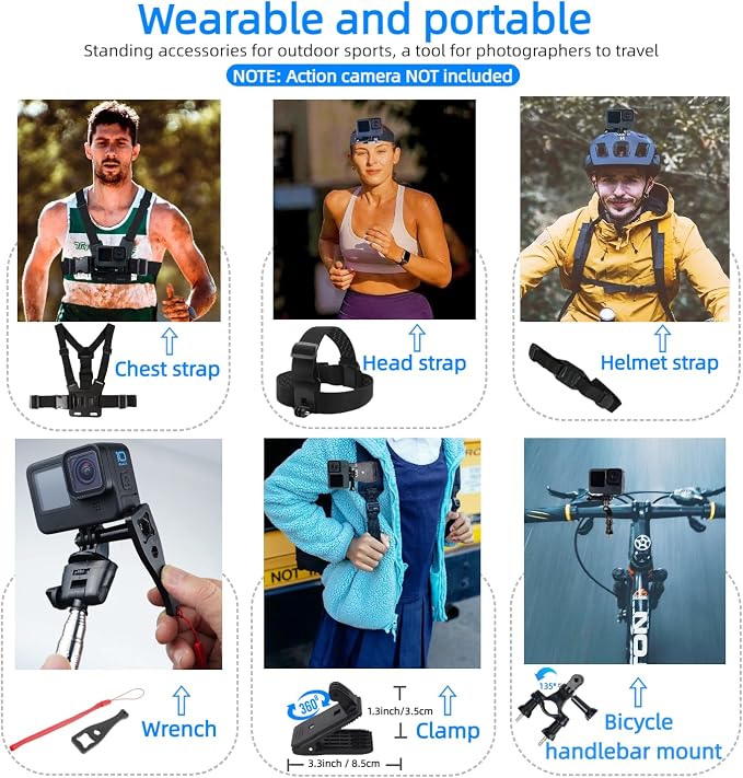 50-in-1 Action Camera Accessory Kit Compatible with GoPro Hero 12 11 10 9 8 Max 7 6 5 Black GoPro 2018 Session Fusion Silver White Insta360 DJI Action 2 AKASO APEMAN Campark SJCAM etc - Image 3