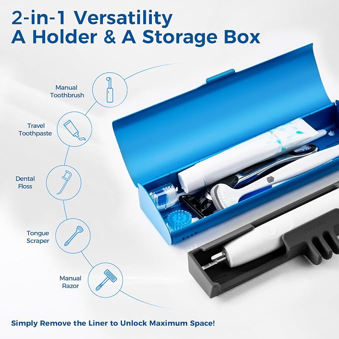 Aluminum Electric Toothbrush Travel Case, 2 in 1 Travel Toothbrush Holder for Oral B/Oral-B Pro 1000 1500 5000 and Most Electric Toothbrush for Traveling, Removable Silicone Liner-Blue - Image 5