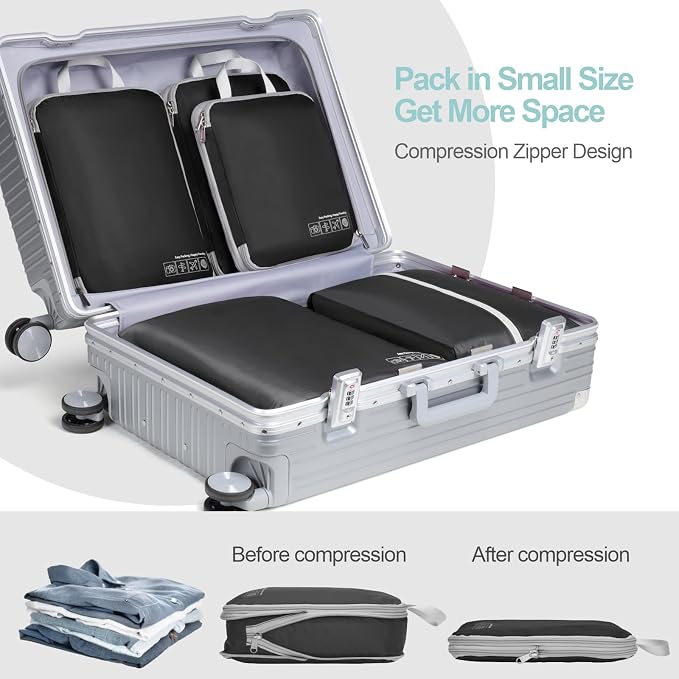 Cambond Compression Packing Cubes for Travel - Luggage Suitcase Organizer | Compression Zip Design for Space-saving, Expandable, Lightweight, Keep Clothes Sorted, Luggage Space Tidy, Carry on Pack Fast - Image 3