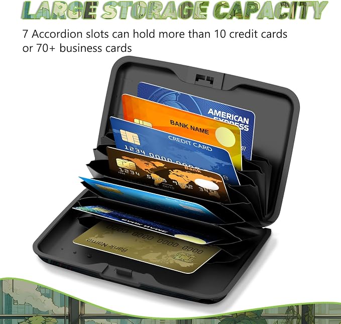 Credit Card Holder, Business Card Case Mini RFID Small Aluminum Card Wallet | RFID Blocking Front Pocket Wallet Hard Case Durable Blocking Slim Metal CC Holder, Cute Green Japanese Kawaii Cat - Image 4