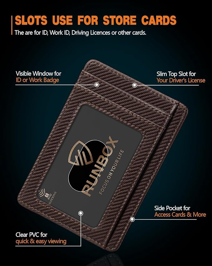 RUNBOX Slim Wallet for Men and Women, RFID Blocking Leather Card Holder | Minimalist 8-slot design fits IDs and credit cards in a thin profile for front pockets, purses, pants and travel - Image 4
