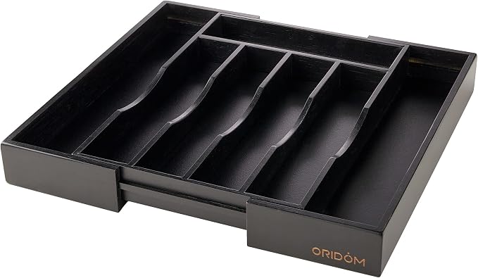 Expandable Bamboo Kitchen Drawer Organizer for Cutlery and Utensils, Adjustable Bamboo Wood Cutlery Tray in Drawer for Flatware and Silverware in Kitchen, (Black) - Image 9