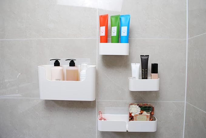 Adhesive Wall Mounted Shelves, 4pcs Set Durable ABS Plastic Hanging Storage Bins White, Excellent Floating Organizer, Convenient Storage Solution on Smooth Wall Surface - Image 8