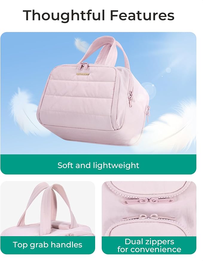 BAGSMART Travel Toiletry Bag, Crush Toiletry Bag for Women, Wide-open Puffy Toiletry Bags for Traveling, Large Travel Cosmetic Makeup Bag Organizer for Accessories,Toiletrie, Pink - Image 2