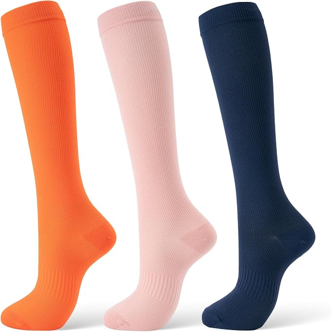 Compression Socks for Women & Men 15-20 mmHg, Knee High, 3 Pairs | Graduated Compression, Supports Circulation, Ideal for Nurses, Pregnancy, Travel, Flights, Running & Athletic Edema by FITFEL
